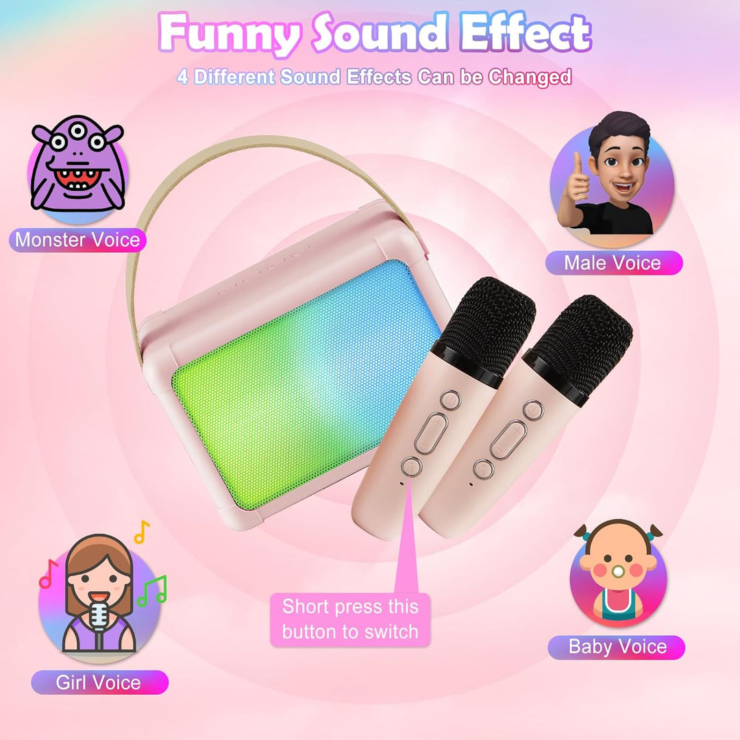 Giecy Karaoke Maschine mit 2 mikrofonen, Mini Bluetooth Karaoke Anlage mit mikrofon kinder, PA-Syste