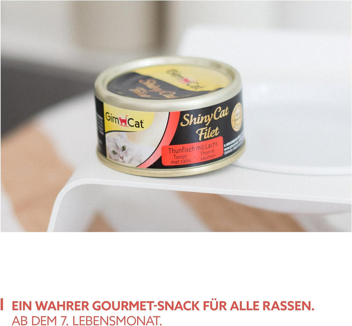 GimCat ShinyCat Filet Thunfisch mit Lachs - Katzenfutter mit saftigem Filet ohne Zuckerzusatz für au