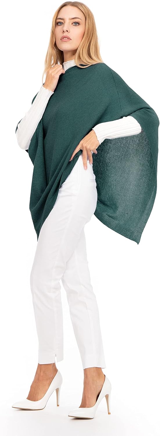 Marine Cashmere - Poncho aus Kaschmir-Mischgewebe für Damen, zart und weich, aus Kaschmir Grünesgrün
