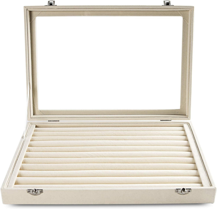 Frebeauty Ringe/Ohrringe Organizer Tablett mit klarem Deckel 10 Slots Samt Schublade Einsatz Schmuck