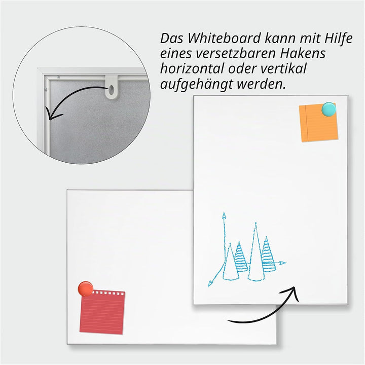 DESQ Whiteboard Ultradünnen Aluminium Rahmen - 45 x 60 cm, Magnethaftend, Frei schwebender 3D-Look 4