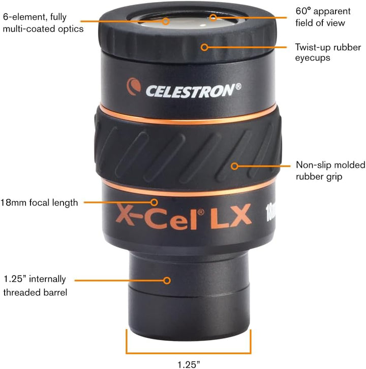 Celestron X-Cel LX Serie – 1,25'' Okular, 18 mm, 18 mm