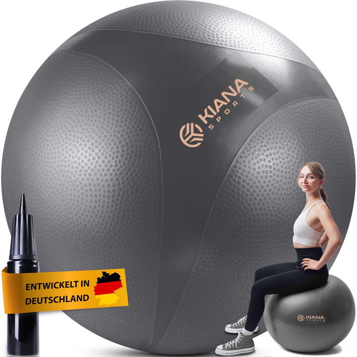 KIANA SPORTS® Gymnastikball &amp; Sitzball - 4 Grössen - Deutsche Entwicklung - Rutschfester Yoga Ball m