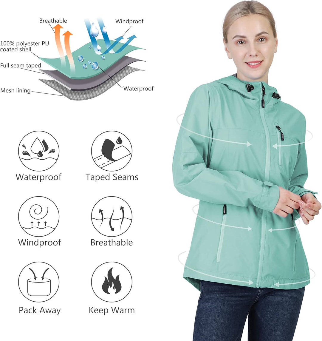 Outdoor Ventures Damen Regenjacke 10000MM Wasserdicht Leichte Gefüttert Packbar Sportjacke Funktions