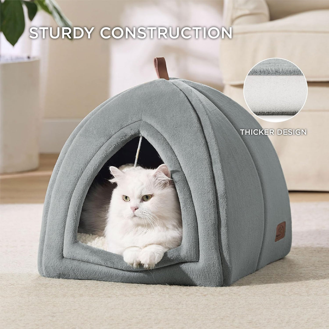 BEDSURE Katzenhöhle Katzen Grau - Faltbare Katzenbett mit waschbaren Kissen, Katzenzelt für Kätzchen