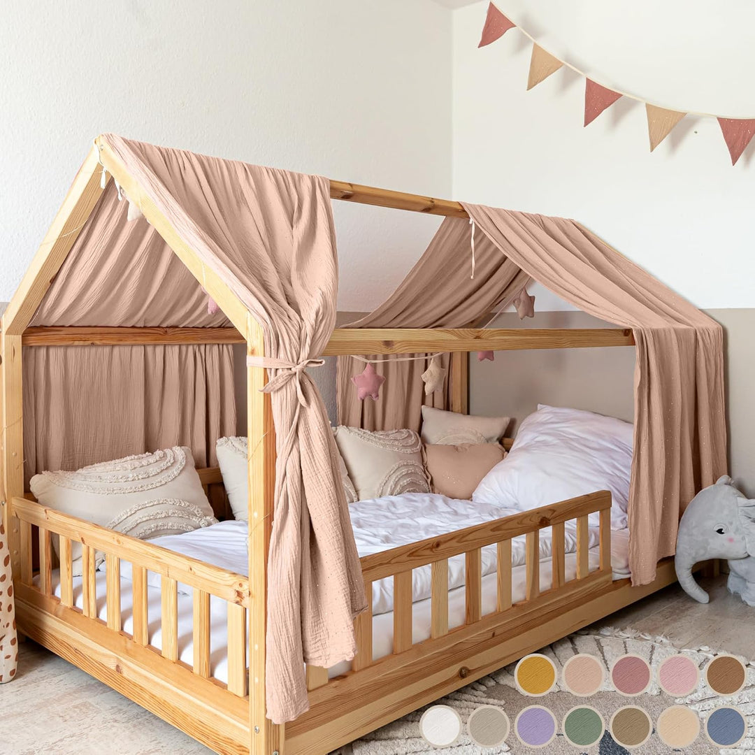 lilimaus Hausbett Himmel [Beigerosa] - Betthimmel Hausbett aus 100% Baumwolle Musselin Handmade - St