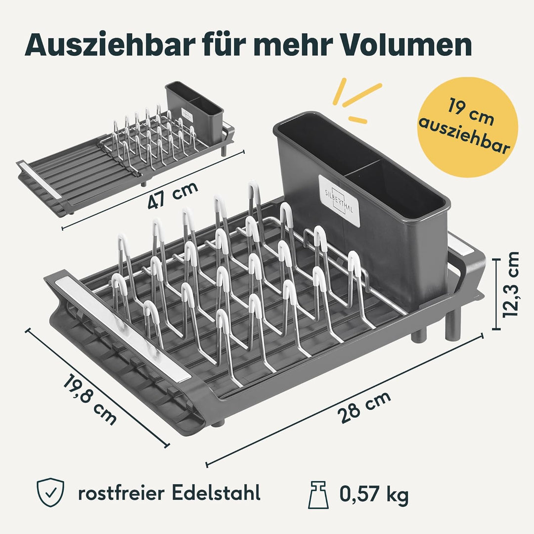 SILBERTHAL Geschirr Abtropfgestell Klein - Rostfrei - Mit Abtropfschale, Geschirrkorb, Besteckkasten