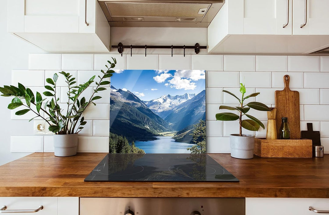 See an Bergen Herdabdeckplatte & Spritzschutz aus Echtglas | Für Herd-Kochfelder | 60x52 cm