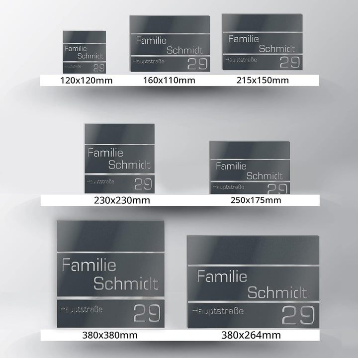 Hausnummer aus V2A Edelstahl 160x110mm - Anthrazit Metallic - Rostfrei UV-beständig Individuell anpa