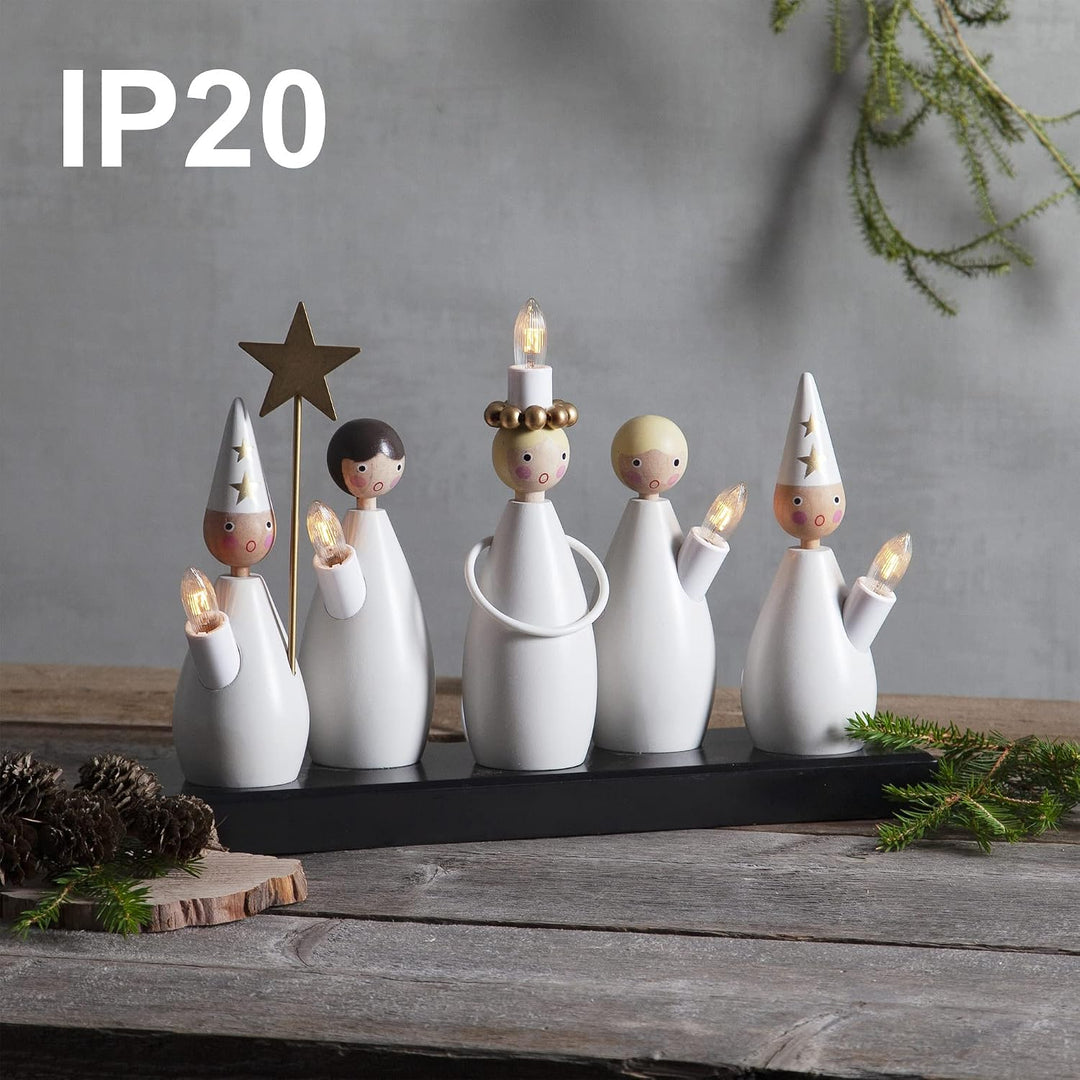 Weihnachtsdeko Luciakör von Star Trading, Kerzenständer mit 5 Glühbirnen E10 warmweiss, Weihnachtsfi
