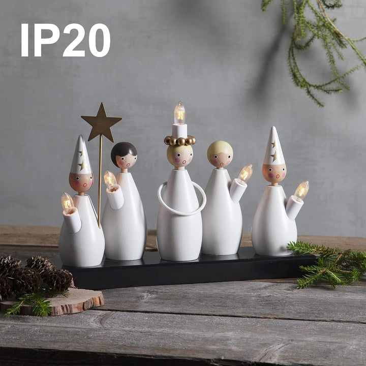 Weihnachtsdeko Luciakör von Star Trading, Kerzenständer mit 5 Glühbirnen E10 warmweiss, Weihnachtsfi