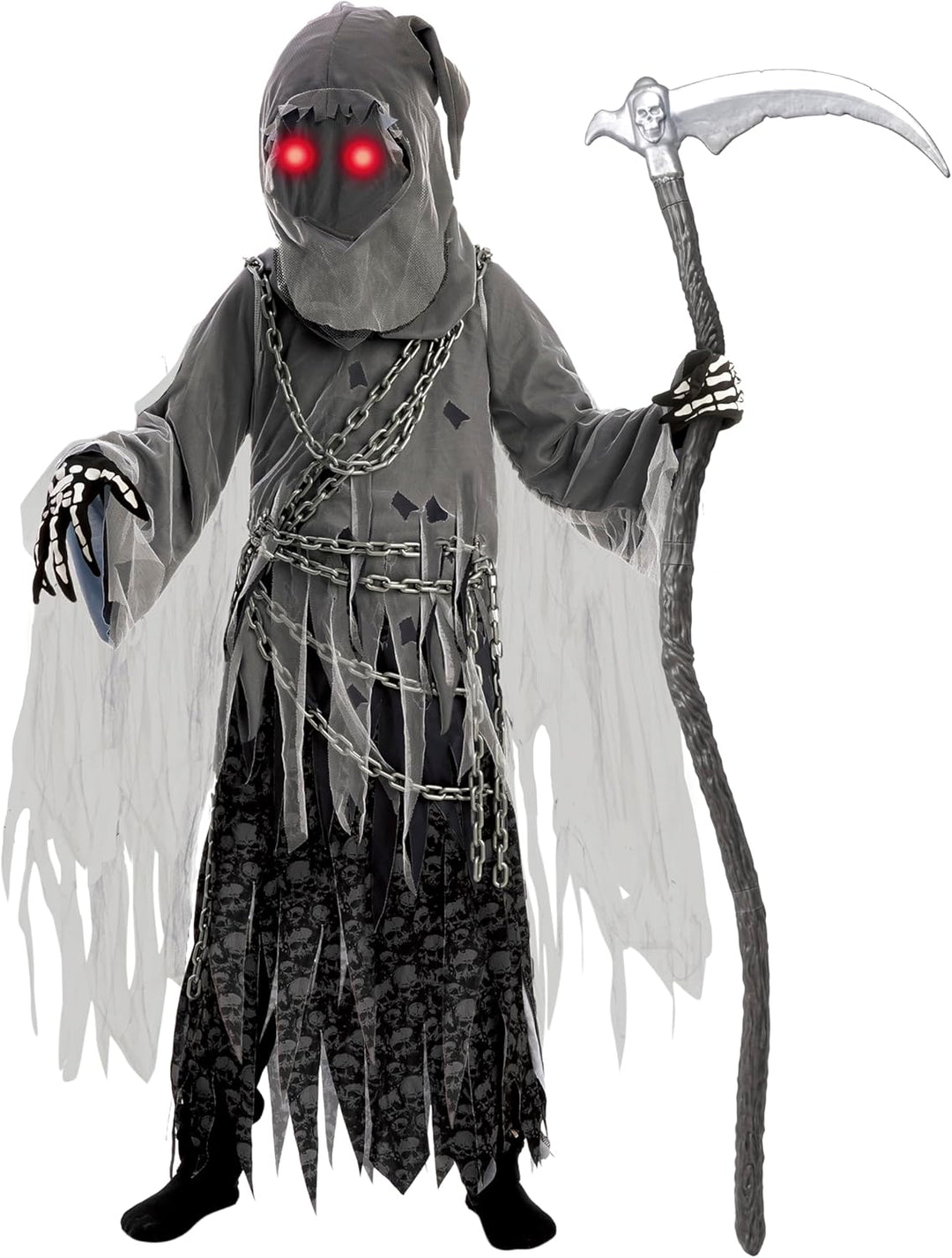 Soul Taker Kind Sensenmann Kostüm mit leuchtenden Augen für Halloween Trick-or-Treating, Large (10 -