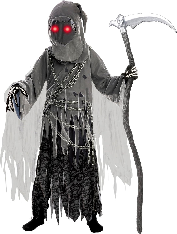 Soul Taker Kind Sensenmann Kostüm mit leuchtenden Augen für Halloween Trick-or-Treating, Large (10 -