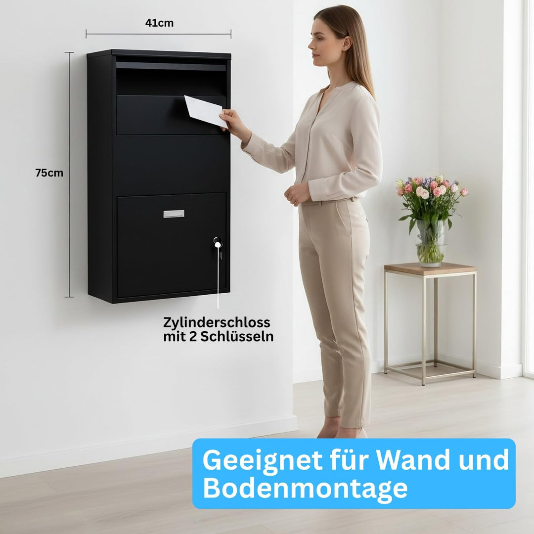 IMLEX Paketbox Paketbriefkasten IM-PB75 Paket Box | Briefkasten mit Paketfach | Wand- und Bodenmonta