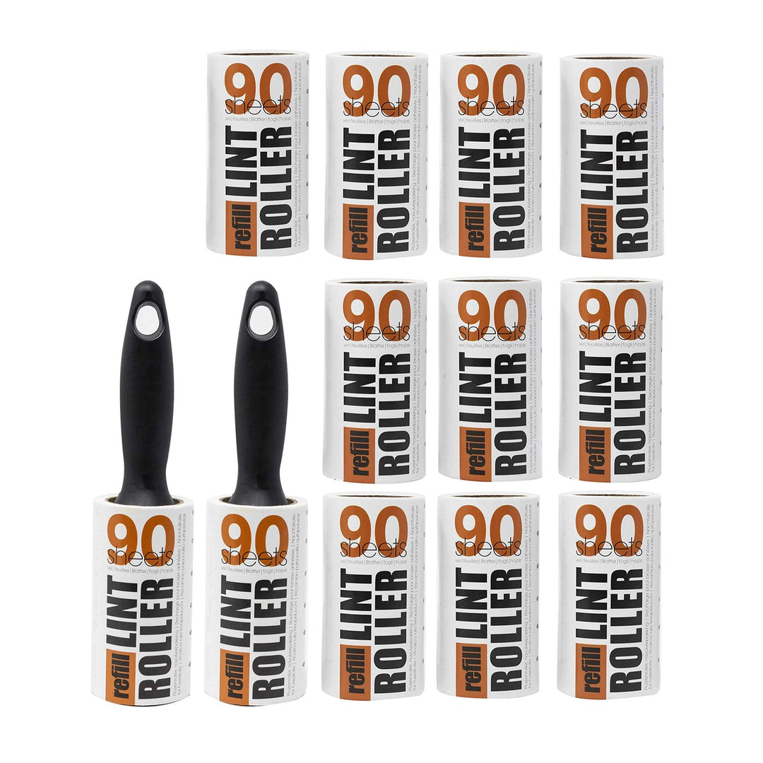 Redberry 1080 Blatt Fusselrolle und Nachfüllset - 2 x Rollengriffe & 12 x 90 Blatt Rollen - Weniger