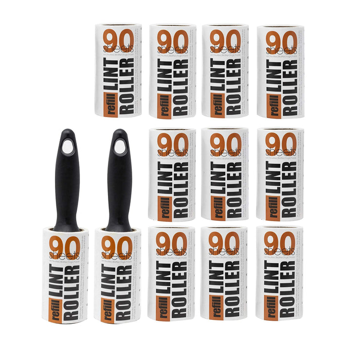 Redberry 1080 Blatt Fusselrolle und Nachfüllset - 2 x Rollengriffe & 12 x 90 Blatt Rollen - Weniger