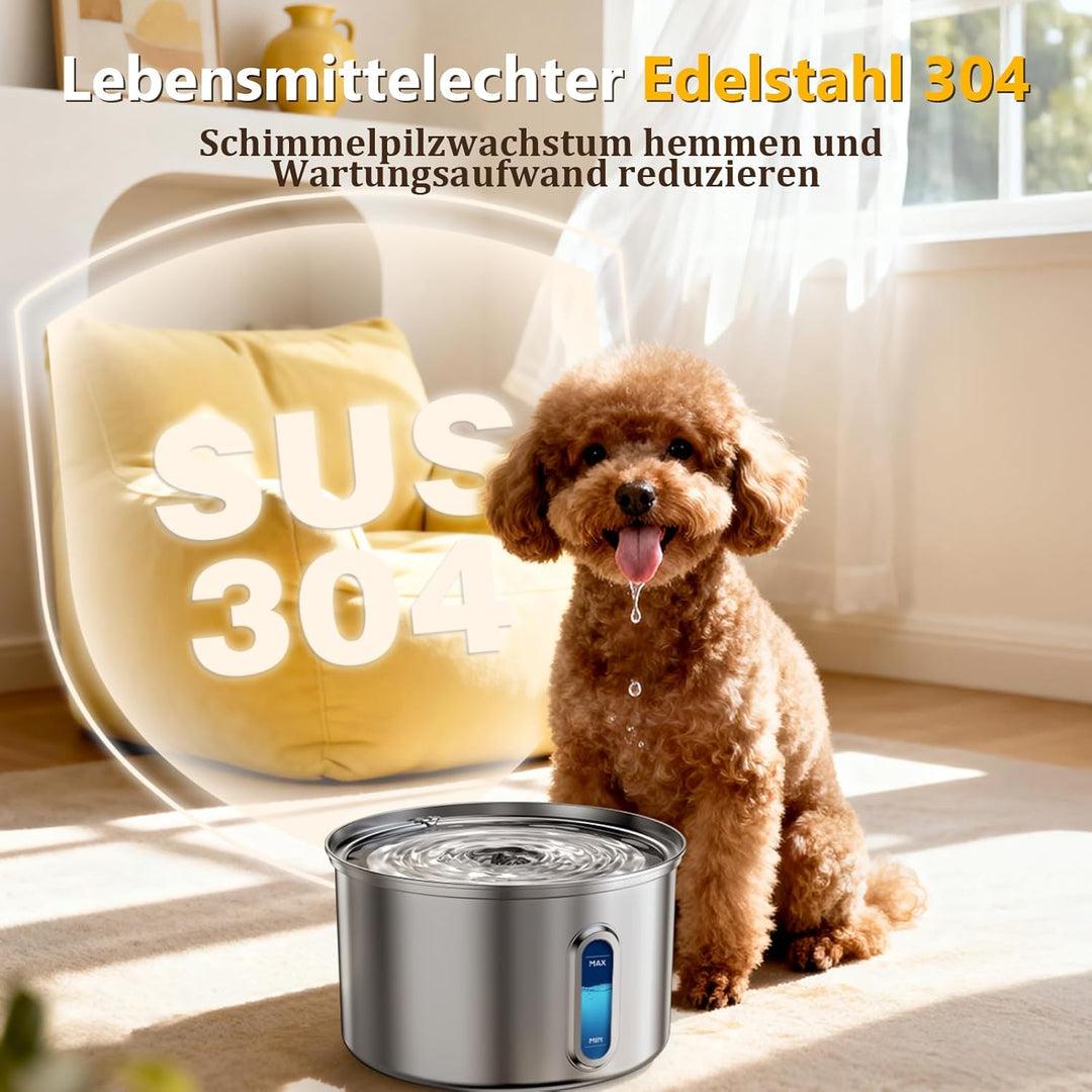 Katzenbrunnen Edelstahl 3,2L/112oz Trinkbrunnen für Katze mit Wasserbrunnen, Vierfach-Filtersystem,