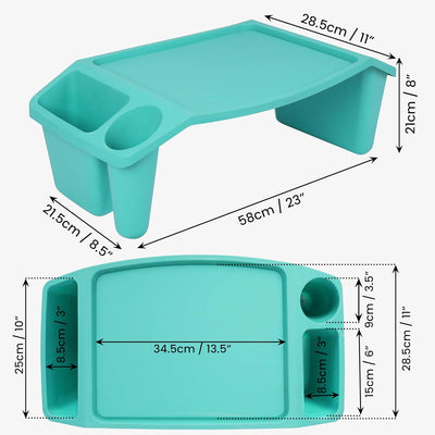 BELLE VOUS Blauer Mehrzweck-Bett Tabletttisch mit 3 Fächern - Tisch Bett mit Seitlichen Aufbewahrung