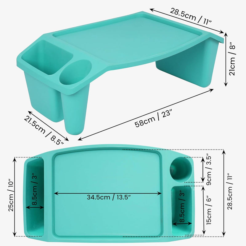 BELLE VOUS Blauer Mehrzweck-Bett Tabletttisch mit 3 Fächern - Tisch Bett mit Seitlichen Aufbewahrung