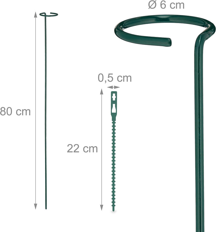 Relaxdays Pflanzstäbe Metall, 10er Set, Rankstäbe mit Ring, 80 cm, Metallstäbe Garten, mit Pflanzenb