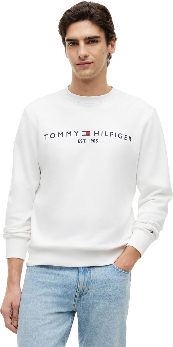 Tommy Hilfiger Herren Sweatshirt Tommy Logo ohne Kapuze S Weiss (White), S Weiss (White)