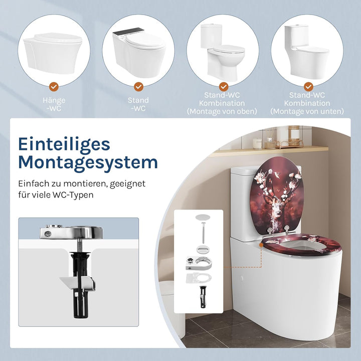 WOLTU Toilettendeckel mit Absenkautomatik Holz, Toilettensitz Klodeckel Klobrille WC Sitz O-Form mit