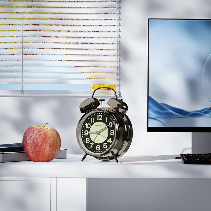 CHEREEKI Wecker Analog Retro mit Hintergrundbeleuchtung und Leuchtzifferblatt Wecker Laut für Tiefsc