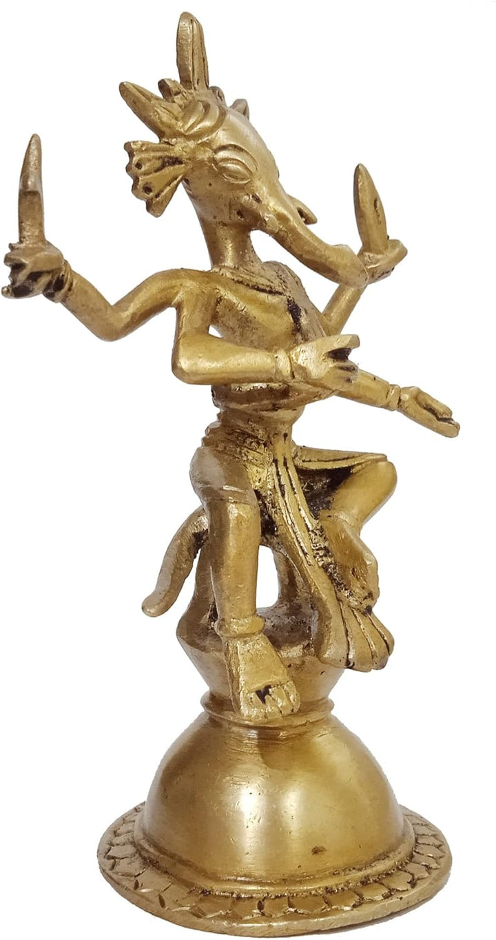Purpledip 12412 Statue aus Messing mit Idol Ganesha Ganapathi im antiken Tribal-Design