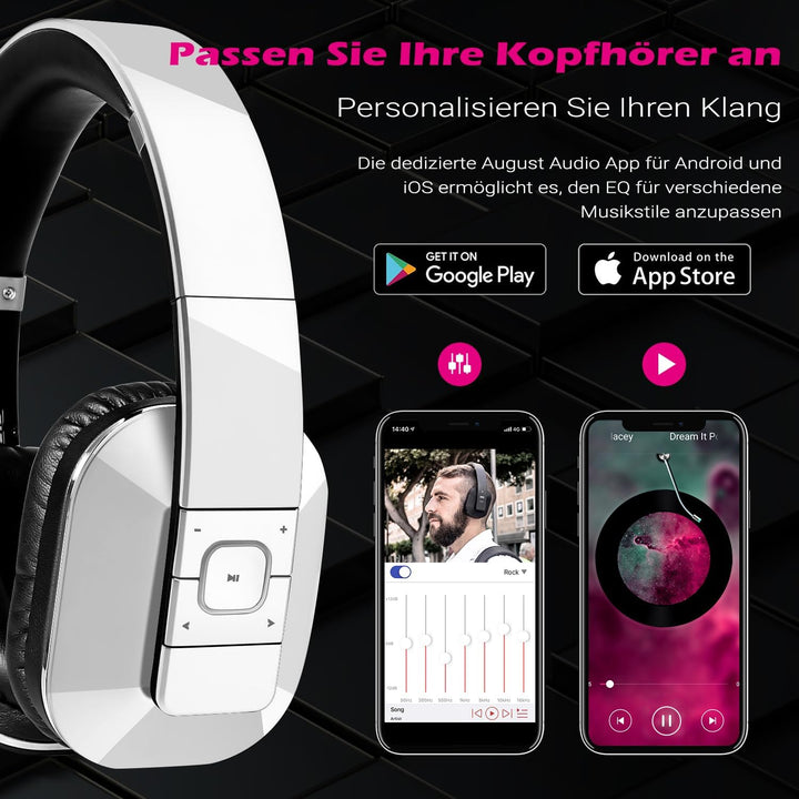 August EP650 - Bluetooth Kopfhörer v4.2 NFC mit aptX Low Latency - Stereo Over Ear Headphones mit Au