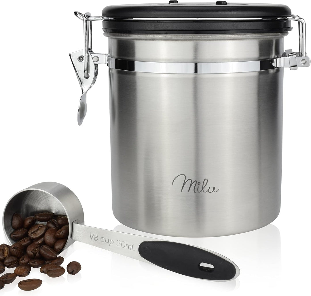 Milu Kaffeedose luftdicht | 500g, 700g | Kaffeebohnen Behälter Edelstahl Vorratsdosen Vakuum Kaffeeb