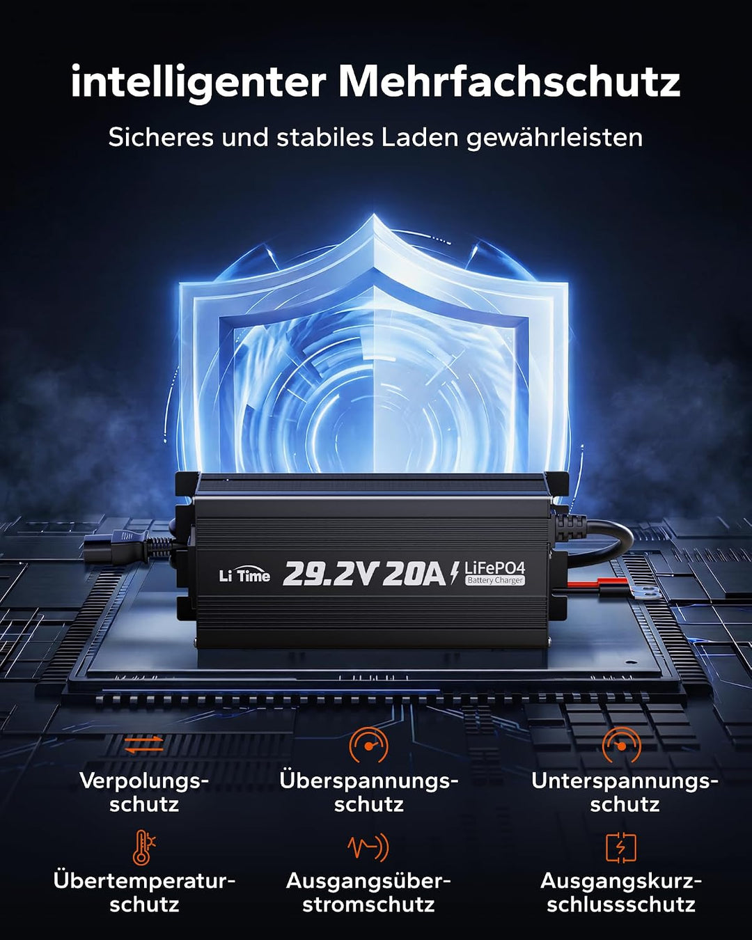 LiTime 24V 20A Lithium-Batterieladegerät, Mini-Grösse, 29,2 V Ausgang AC-DC