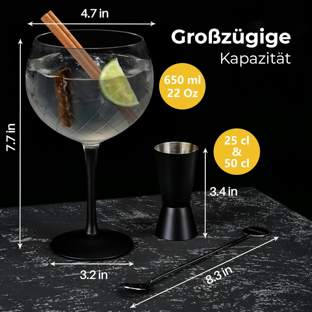 MIAMIO - 2 x 650 ml Gin Glas / 2er Gin Gläser Set -Hochwertige Gin Tonic Gläser ideal für Gin und Co