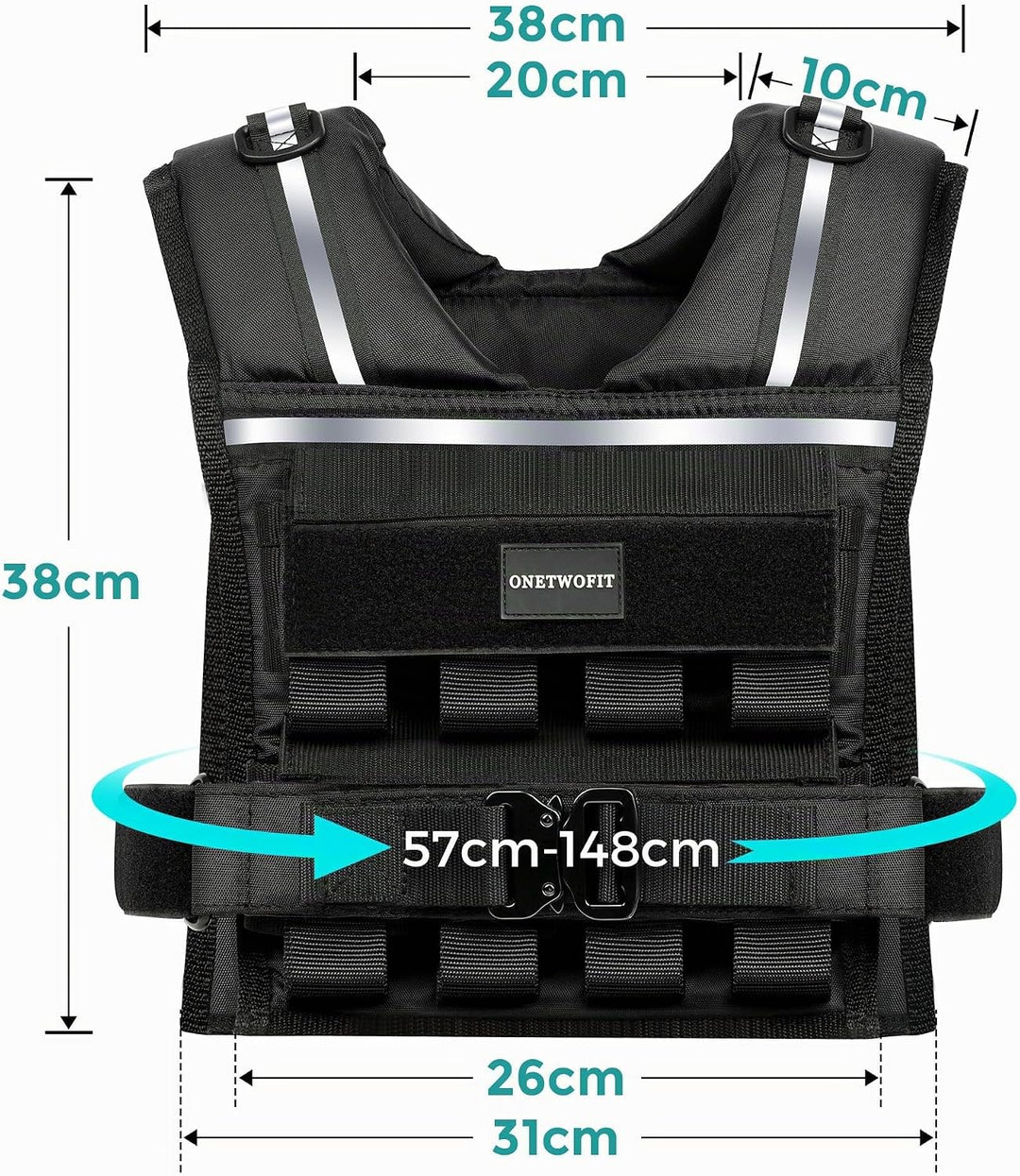 ONETWOFIT Verstellbare Gewichtsweste für Herren 20kg,Weighted Vest Ruckwesten zum Gehen mit Reissver