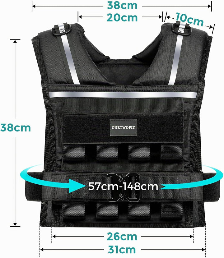 ONETWOFIT Verstellbare Gewichtsweste für Herren 20kg,Weighted Vest Ruckwesten zum Gehen mit Reissver