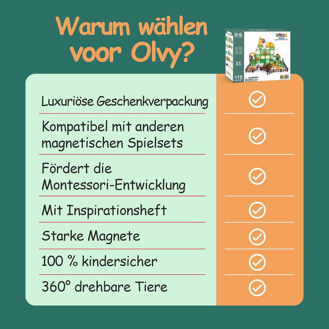 Olvy Magnetische Bausteine STEM Spielzeug Magnetbausteine ab 3 Jahre Dschungel, Dschungel