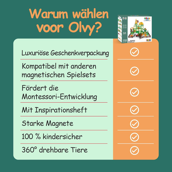 Olvy Magnetische Bausteine STEM Spielzeug Magnetbausteine ab 3 Jahre Dschungel, Dschungel