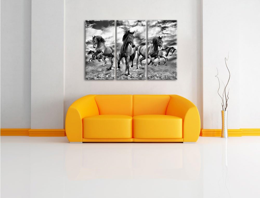 Pixxprint Western Pferde Cowboy als Leinwandbild/Grösse: 3 Teilig (120x80 cm) cm/Wandbild/Kunstdruck