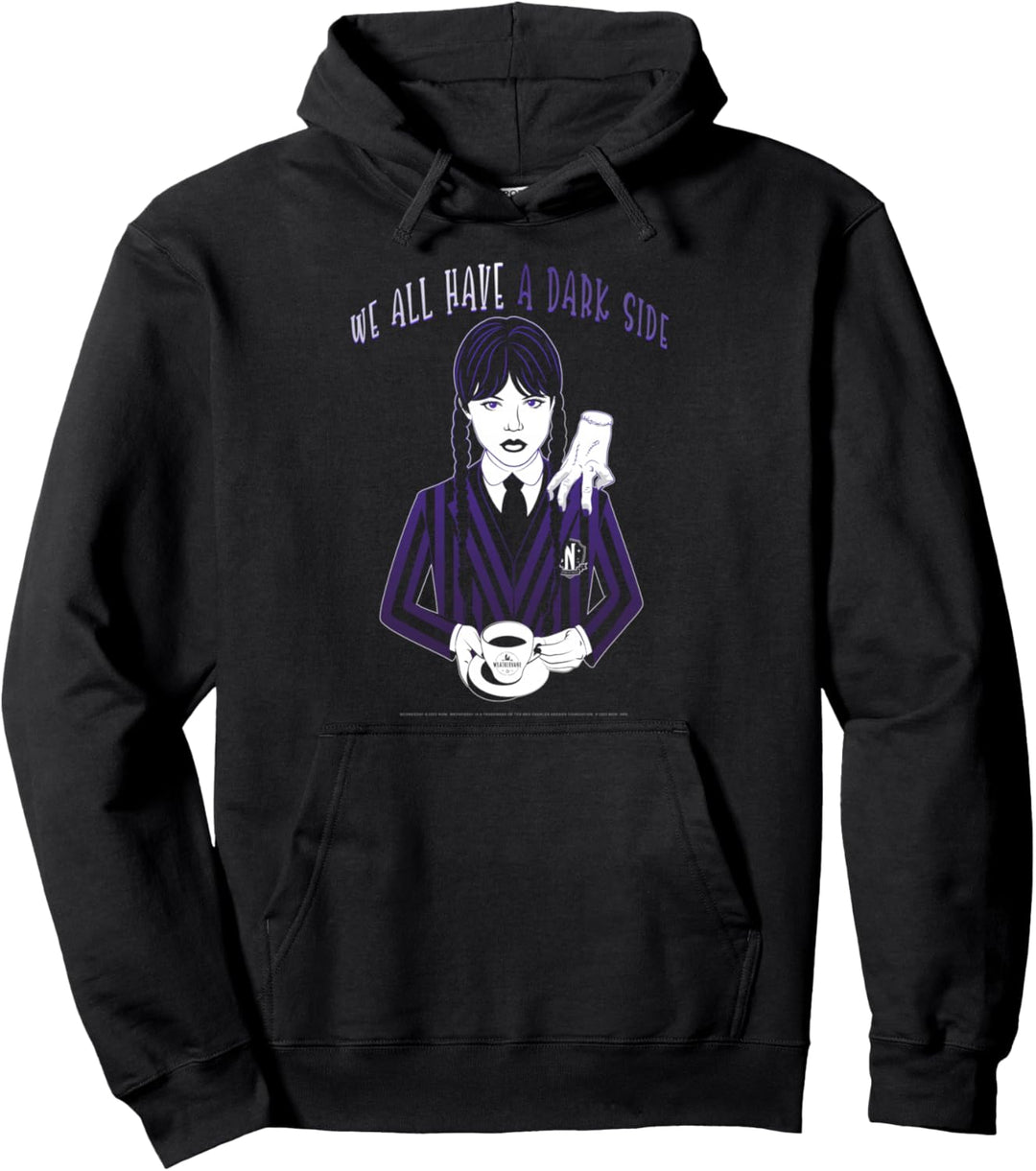 Wednesday and Thing We All Have A Dark Side Quote Pullover Hoodie