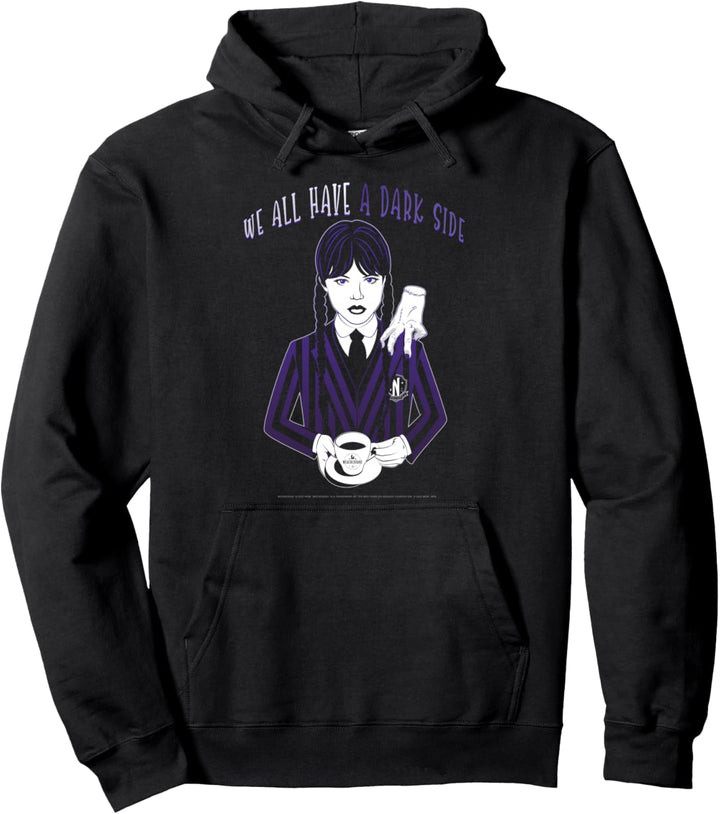 Wednesday and Thing We All Have A Dark Side Quote Pullover Hoodie