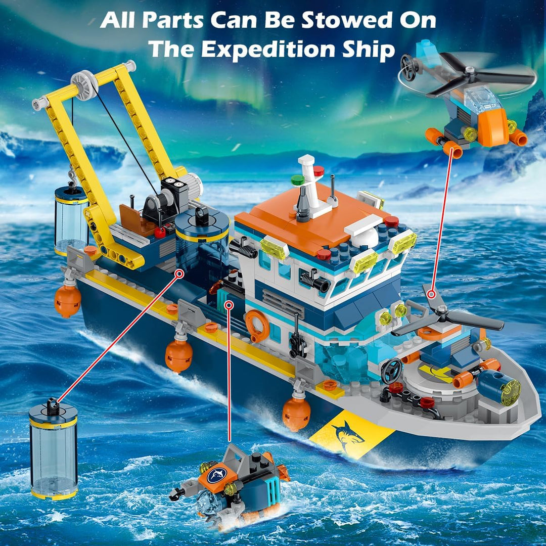 HOGOKIDS City Schwimmfähiges Boot Baukasten mit LED Licht - Spass Arctic Explorer Schiffs Baustein O