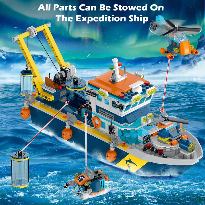 HOGOKIDS City Schwimmfähiges Boot Baukasten mit LED Licht - Spass Arctic Explorer Schiffs Baustein O