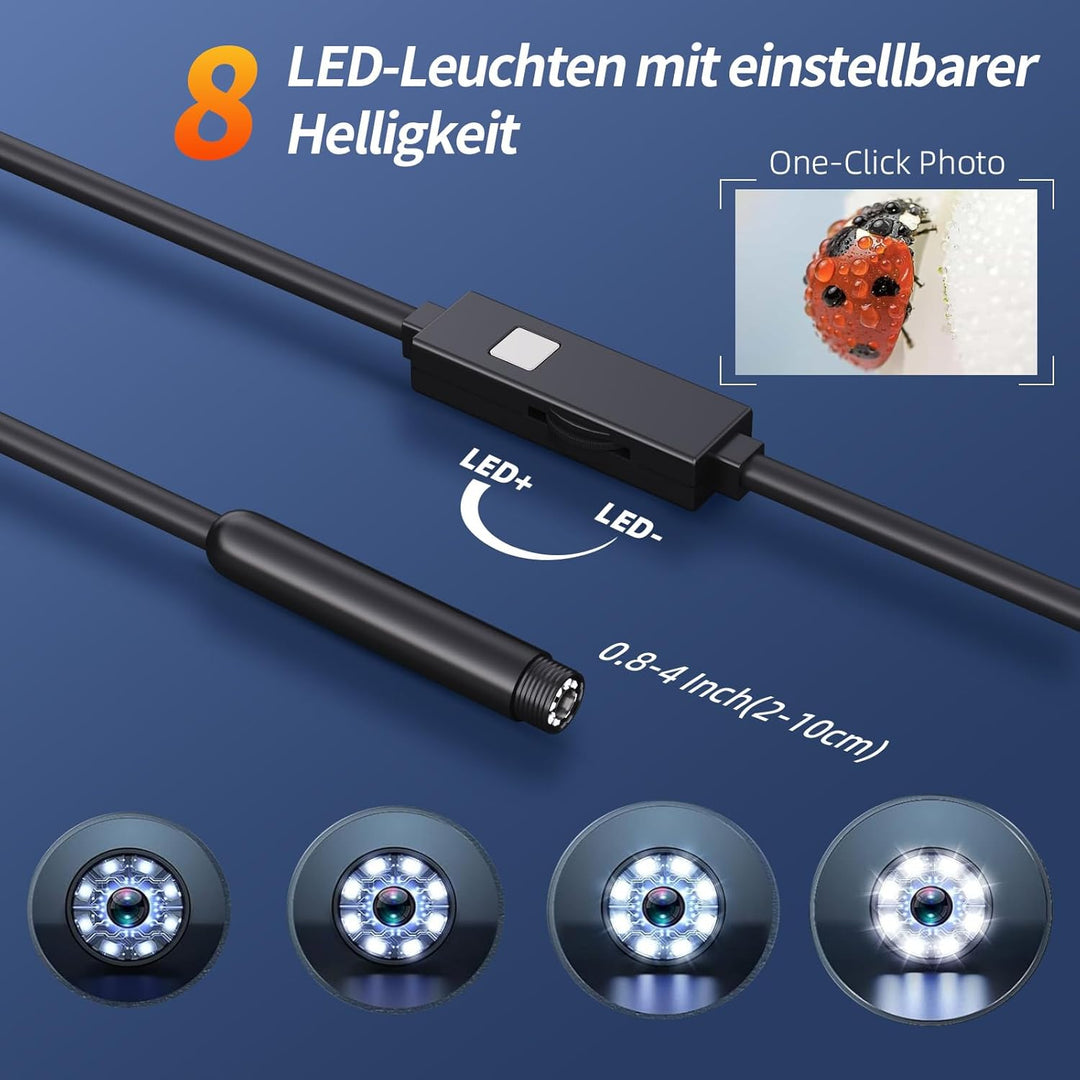 Endoskopkamera mit Licht, 1080P HD Endoskop-Kamera Handy mit Licht Wasserdichtes Ip67 Kein WLAN Erfo