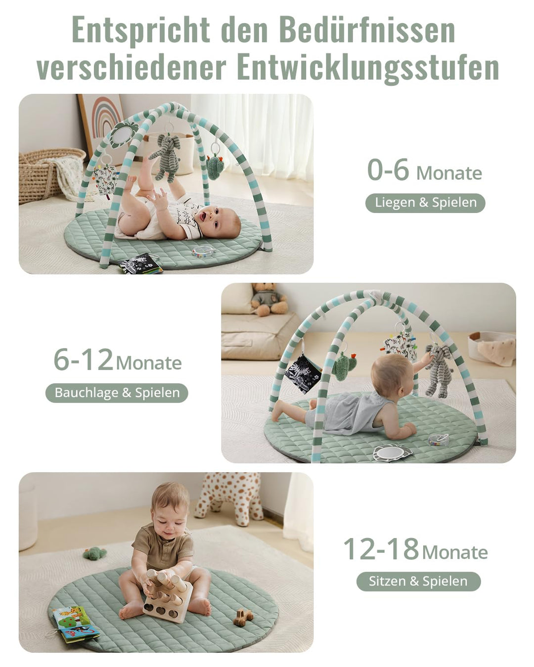 Blissful Diary Spielbogen Baby, Spieldecke Baby Gym Activity Decke mit 6 Abnehmbare Spielzeuge, krab