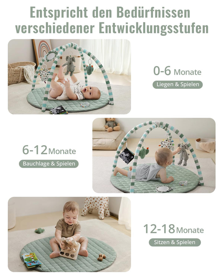 Blissful Diary Spielbogen Baby, Spieldecke Baby Gym Activity Decke mit 6 Abnehmbare Spielzeuge, krab