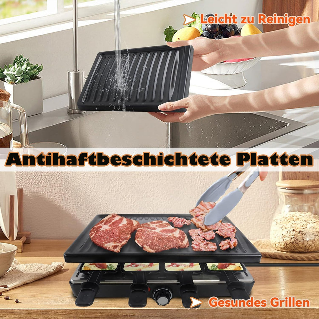Froadp Raclette Grill mit Naturgrillstein und Grillplatte Antihaftbeschichtung Tischgrill Elektrisch