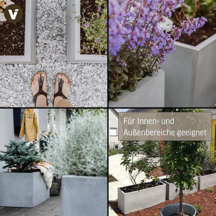 VIVANNO Pflanzkübel Pflanztrog Maxi Fiberglas 30x60x30 cm - Robuster Blumenkübel, wetterfest und fro