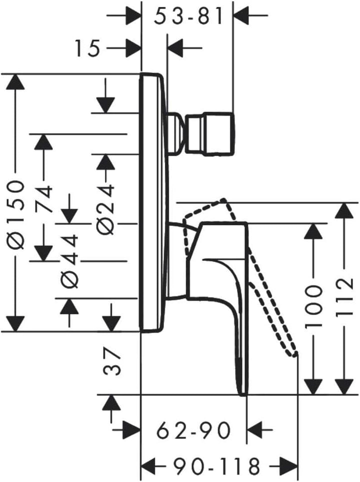 hansgrohe Wannenarmatur Rebris S, Unterputz Badarmatur für 2 Funktionen, Chrom Chrom Wanne / integri