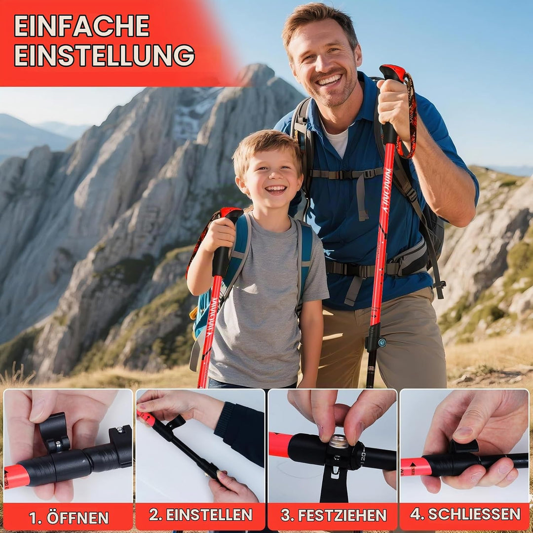 Ninonly Wanderstöcke faltbar Carbon, Nordic Walking Stöcke Damen &amp; Herren, Leichte Teleskop Wanderst