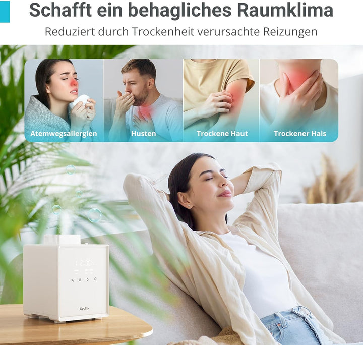 Luftbefeuchter Schlafzimmer Top-Fill, 3L Edelstahl Warmnebel Luftbefeuchter, Reduziert 99,97% der Ba