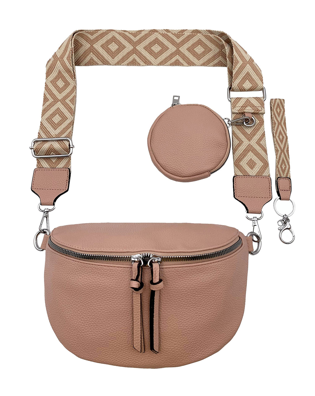 FASHION YOU WANT Crossbody Bag Damen Leder Breiter Gurt Handtasche Umhängetasche Moderne Taschen mit